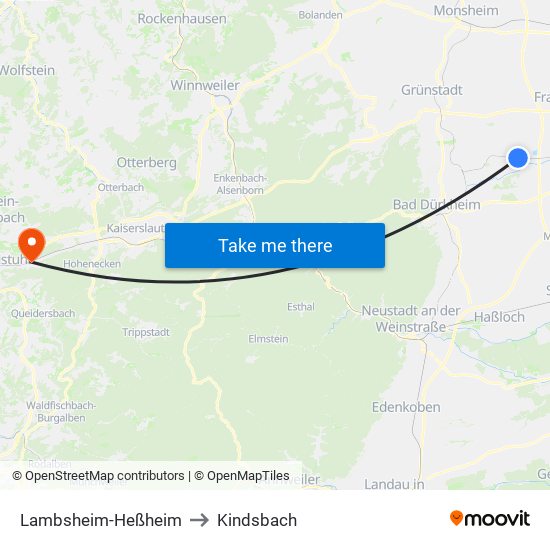 Lambsheim-Heßheim to Kindsbach map