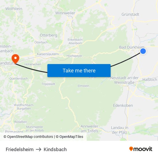 Friedelsheim to Kindsbach map