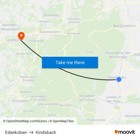 Edenkoben to Kindsbach map