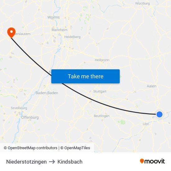 Niederstotzingen to Kindsbach map