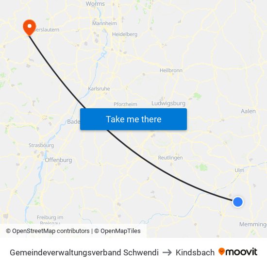 Gemeindeverwaltungsverband Schwendi to Kindsbach map