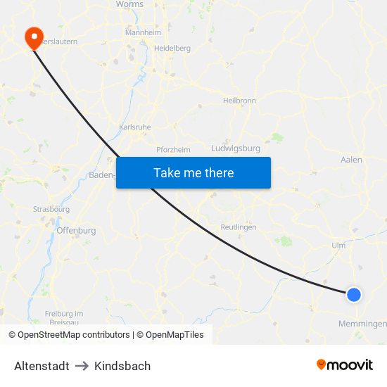 Altenstadt to Kindsbach map