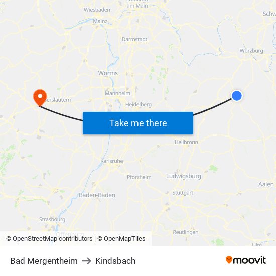 Bad Mergentheim to Kindsbach map