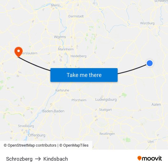 Schrozberg to Kindsbach map