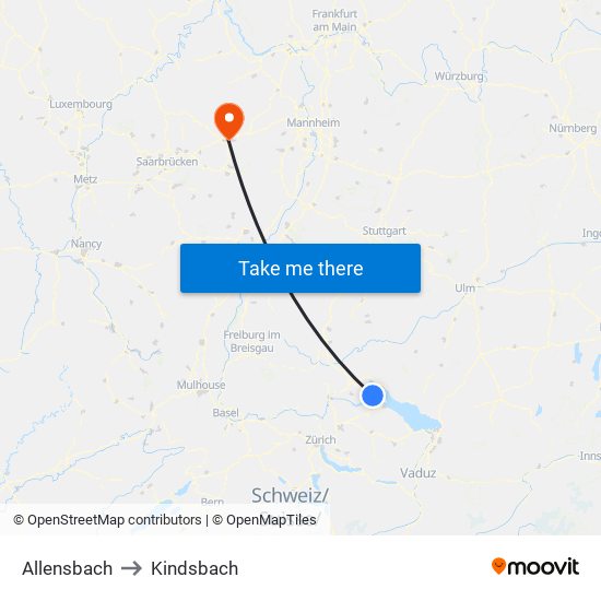 Allensbach to Kindsbach map