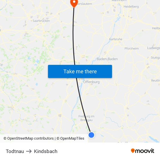 Todtnau to Kindsbach map