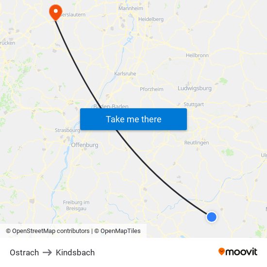 Ostrach to Kindsbach map