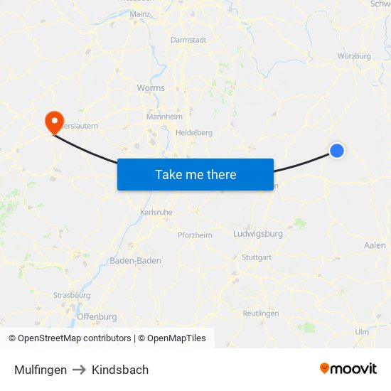 Mulfingen to Kindsbach map