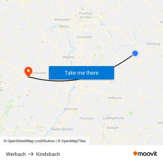 Werbach to Kindsbach map