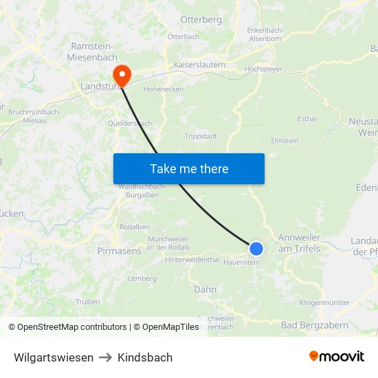 Wilgartswiesen to Kindsbach map