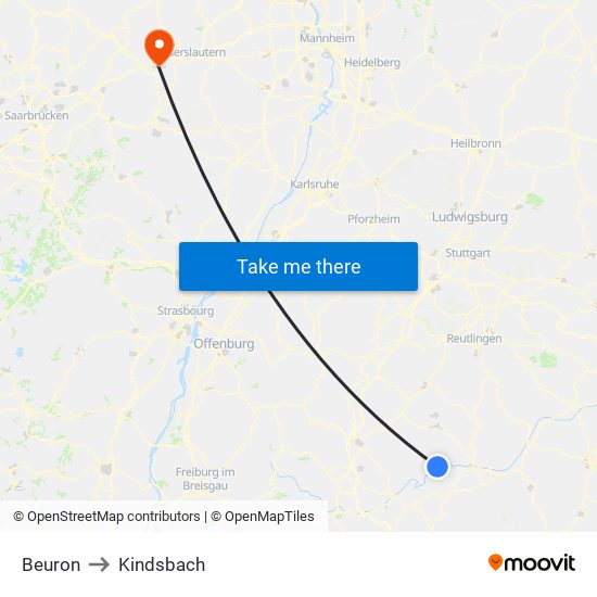 Beuron to Kindsbach map