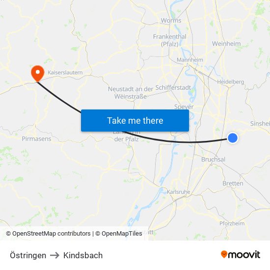 Östringen to Kindsbach map