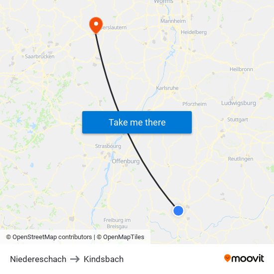 Niedereschach to Kindsbach map