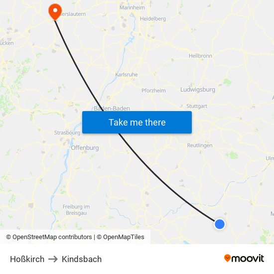 Hoßkirch to Kindsbach map