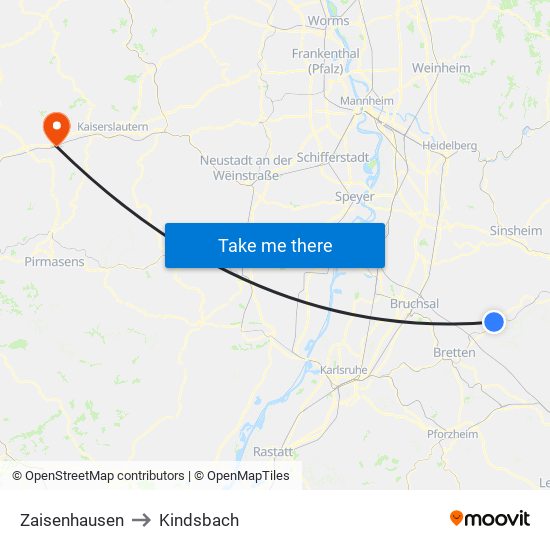 Zaisenhausen to Kindsbach map