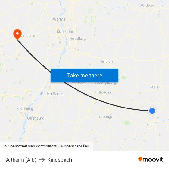 Altheim (Alb) to Kindsbach map