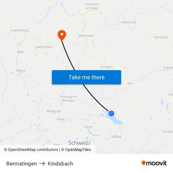 Bermatingen to Kindsbach map