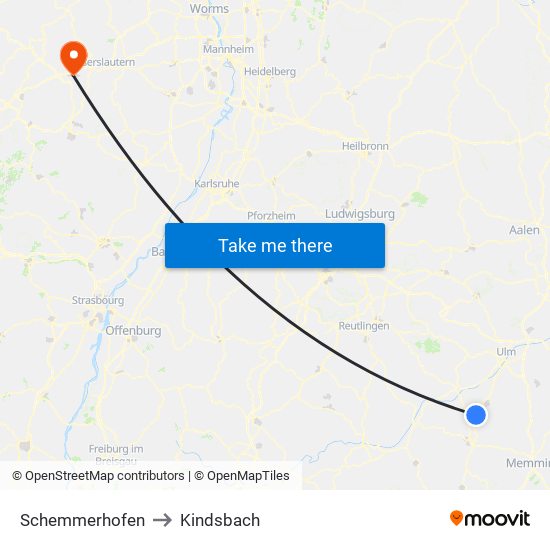 Schemmerhofen to Kindsbach map