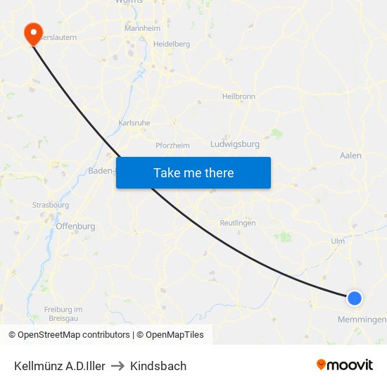 Kellmünz A.D.Iller to Kindsbach map