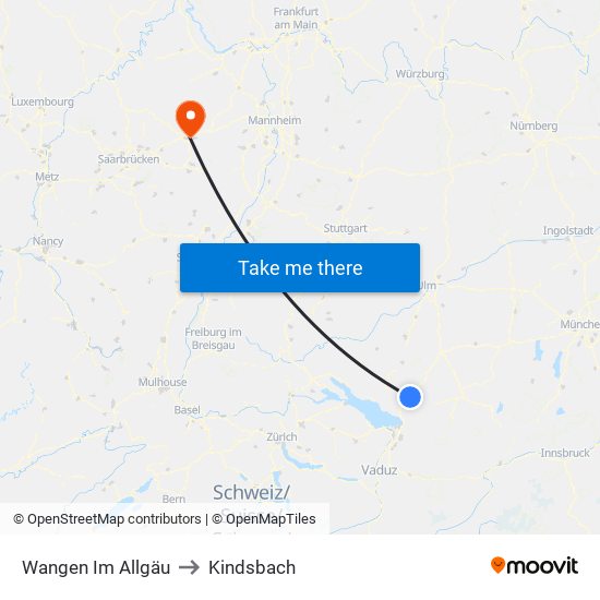 Wangen Im Allgäu to Kindsbach map