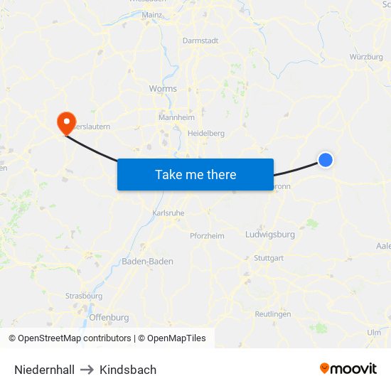 Niedernhall to Kindsbach map