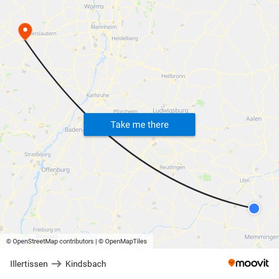 Illertissen to Kindsbach map