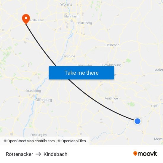 Rottenacker to Kindsbach map