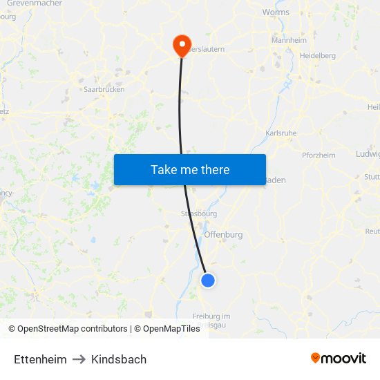 Ettenheim to Kindsbach map