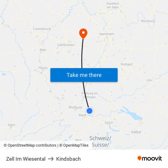 Zell Im Wiesental to Kindsbach map