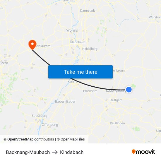 Backnang-Maubach to Kindsbach map