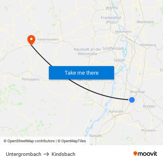 Untergrombach to Kindsbach map