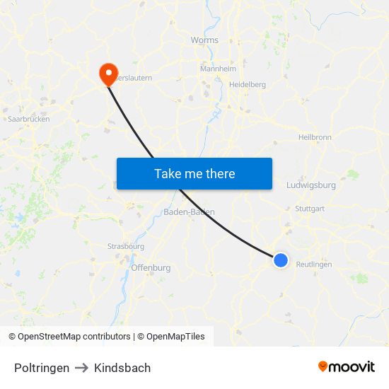 Poltringen to Kindsbach map