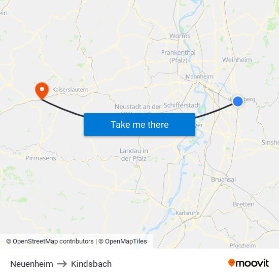 Neuenheim to Kindsbach map