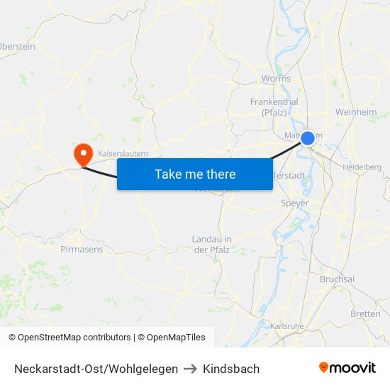 Neckarstadt-Ost/Wohlgelegen to Kindsbach map