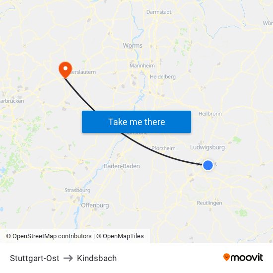 Stuttgart-Ost to Kindsbach map