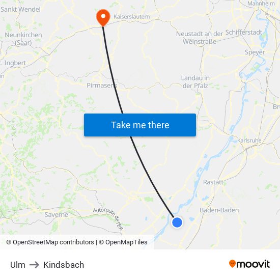 Ulm to Kindsbach map