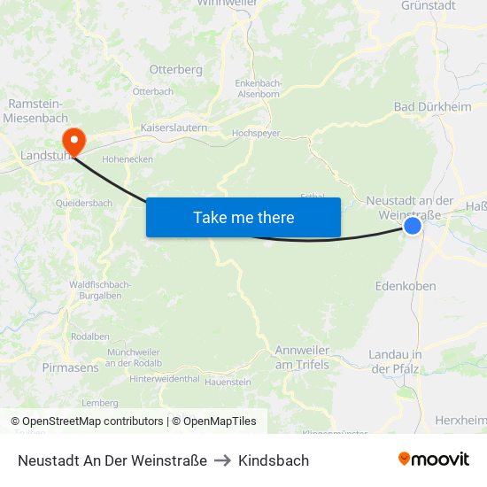 Neustadt An Der Weinstraße to Kindsbach map