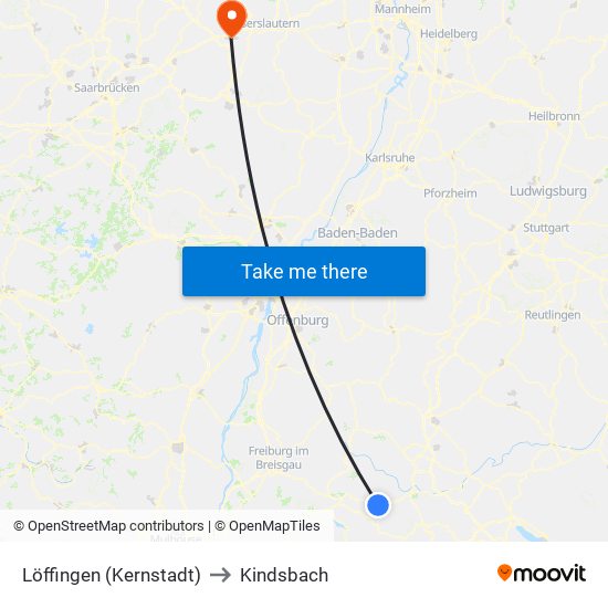 Löffingen (Kernstadt) to Kindsbach map