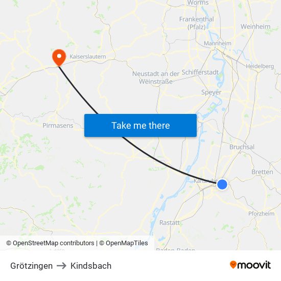 Grötzingen to Kindsbach map