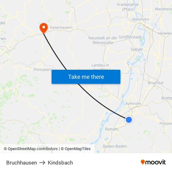 Bruchhausen to Kindsbach map