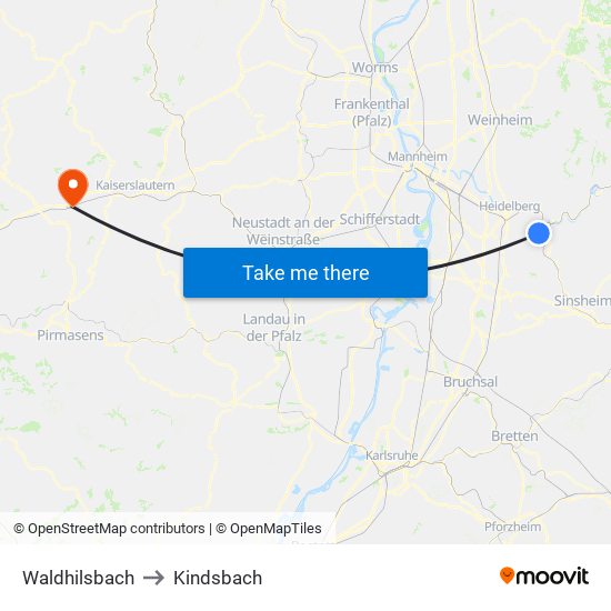 Waldhilsbach to Kindsbach map