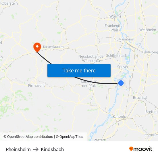 Rheinsheim to Kindsbach map