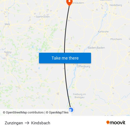 Zunzingen to Kindsbach map