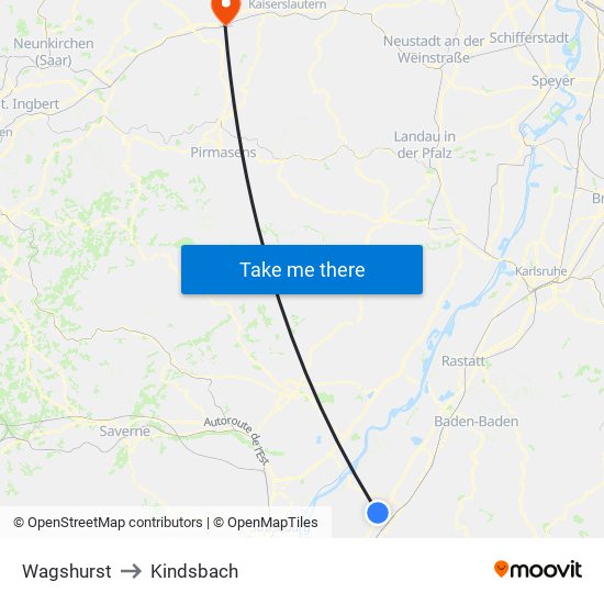 Wagshurst to Kindsbach map