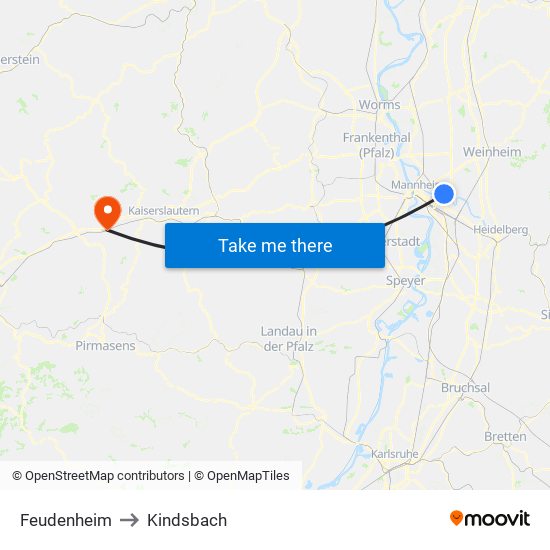 Feudenheim to Kindsbach map