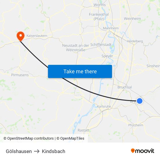 Gölshausen to Kindsbach map