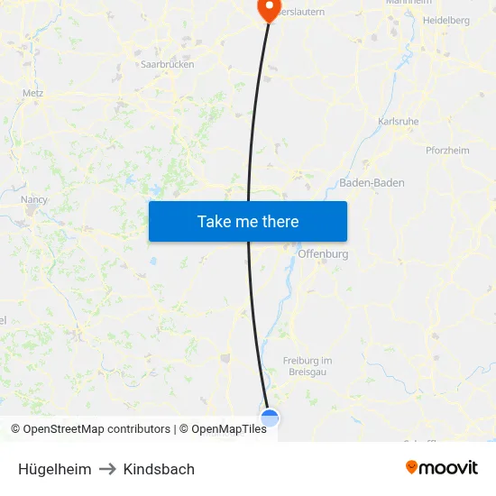 Hügelheim to Kindsbach map
