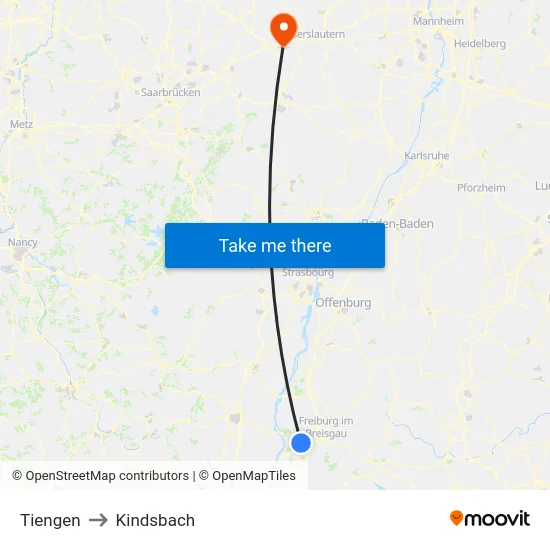 Tiengen to Kindsbach map
