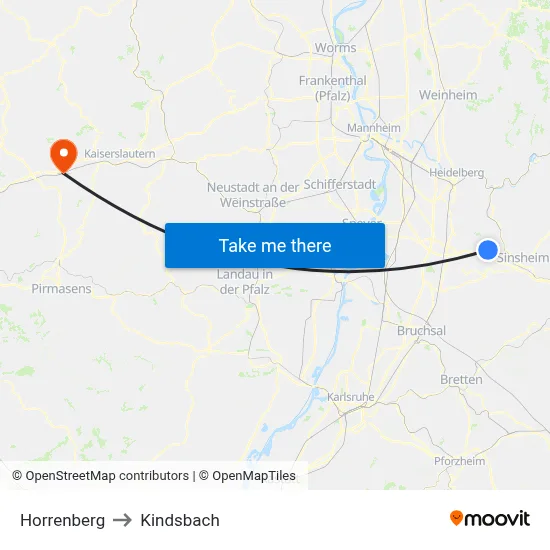 Horrenberg to Kindsbach map