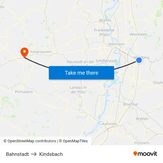 Bahnstadt to Kindsbach map
